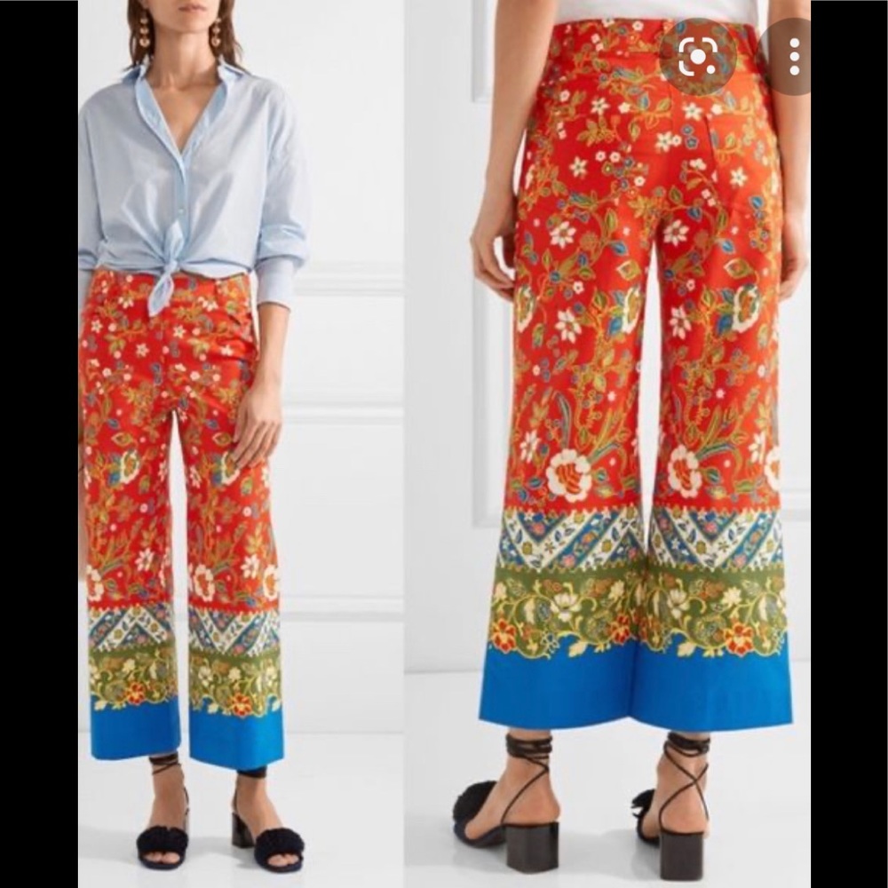 Tory Burch Samba Batik red floral print trousers 14